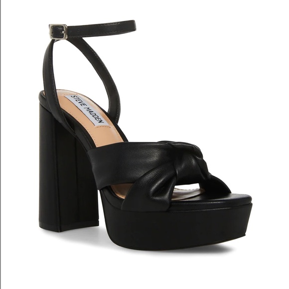STEVE MADDEN | LALA Black Platform Heels Leather Size 8.5 - Picture 1 of 6